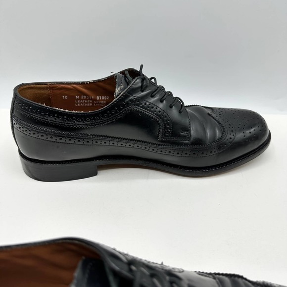 Bostonian Classics Oxford Black Leather Wingtip Brogue Lace Up Shoes Size 10M - Picture 7 of 13